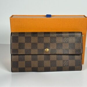 Authentic Louis Vuitton Damier Ebene Brown Checkered Long Wallet
